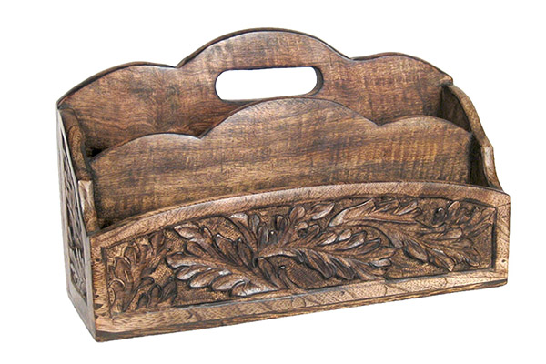 Mango Wood Leaf Design Carved Letter Rack